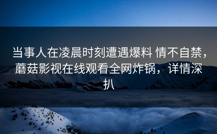 当事人在凌晨时刻遭遇爆料 情不自禁，蘑菇影视在线观看全网炸锅，详情深扒